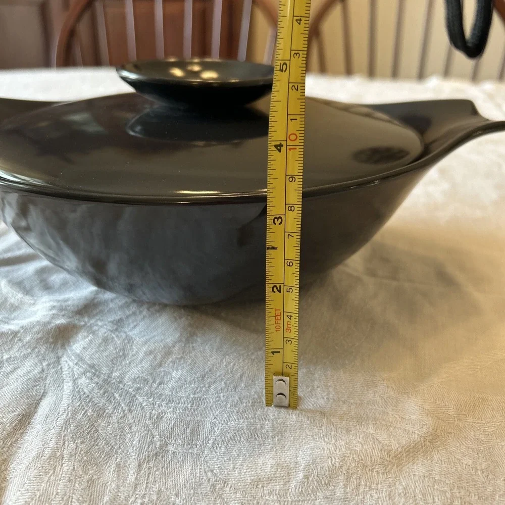 Monterey Pottery Casserole Dish OS Black Lidded‎ Side Handles Retro Kitchen USA